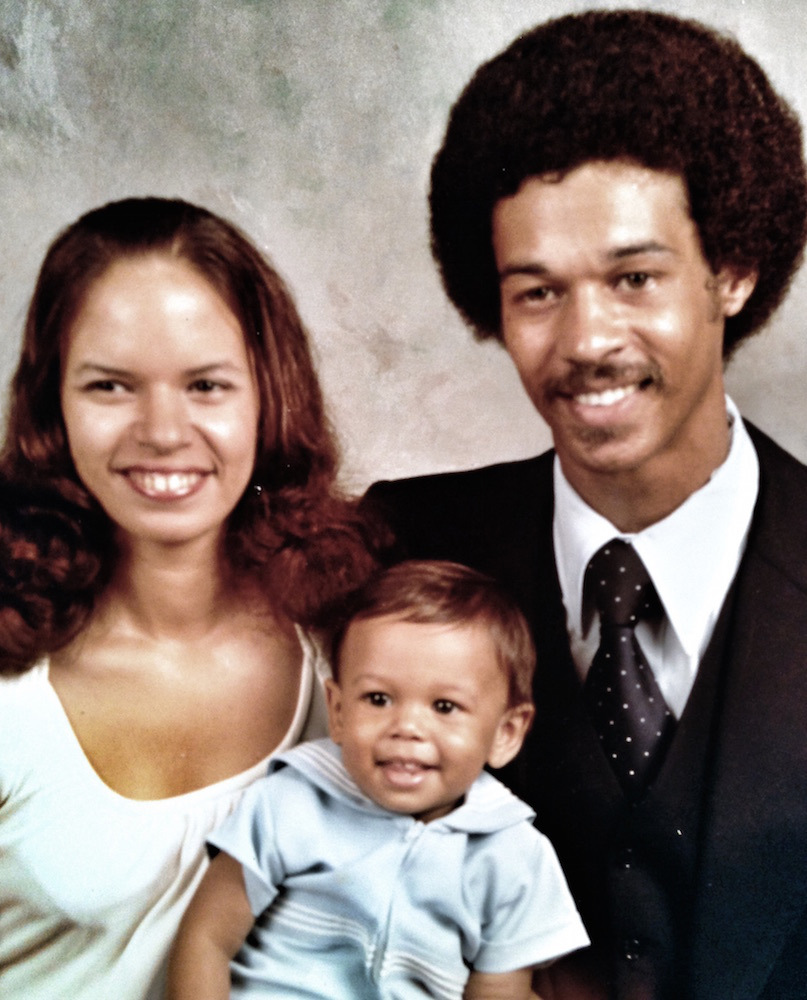 Baby Khary Penebaker with his parents, including his mother Joyce