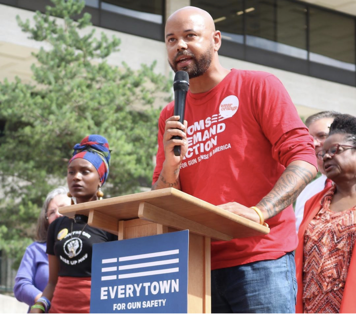 Khary Penebaker speaking at Everytown for Gun Safety rally