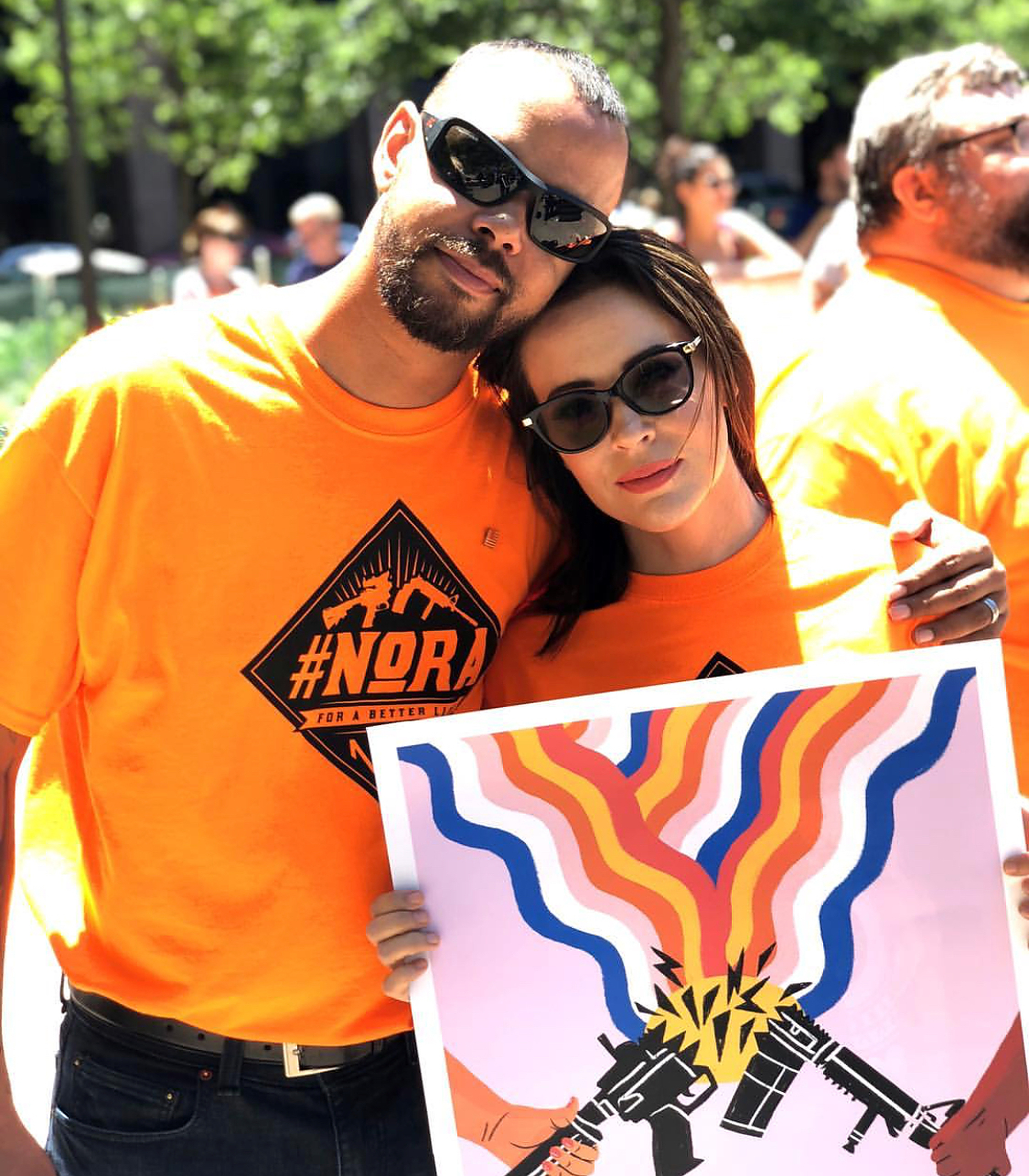 Khary Penebaker with Alyssa Milano at Wear Orange gun violence prevention rally