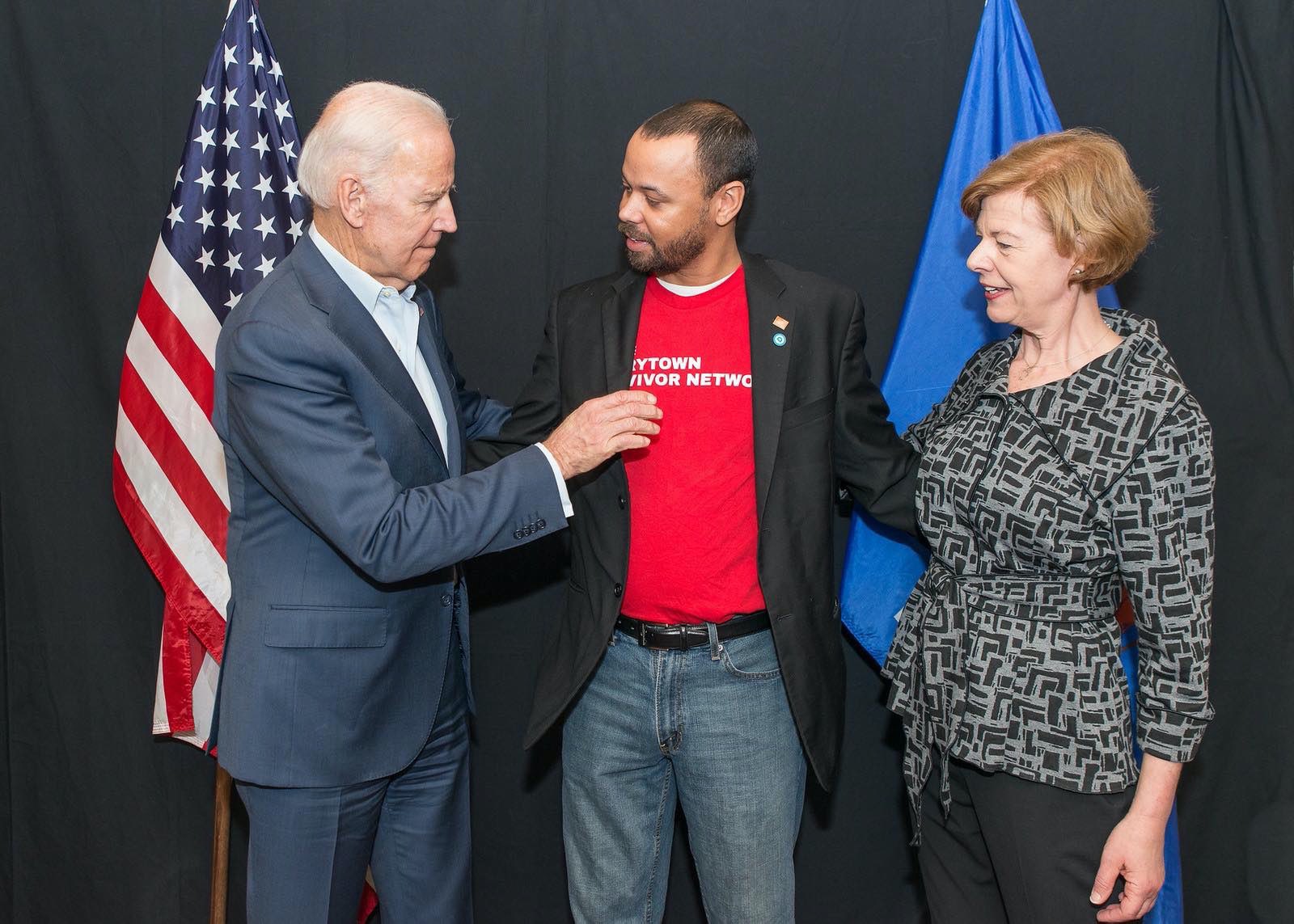 Khary Penebaker with Vice President Joe Biden and Senator Tammy Baldwin