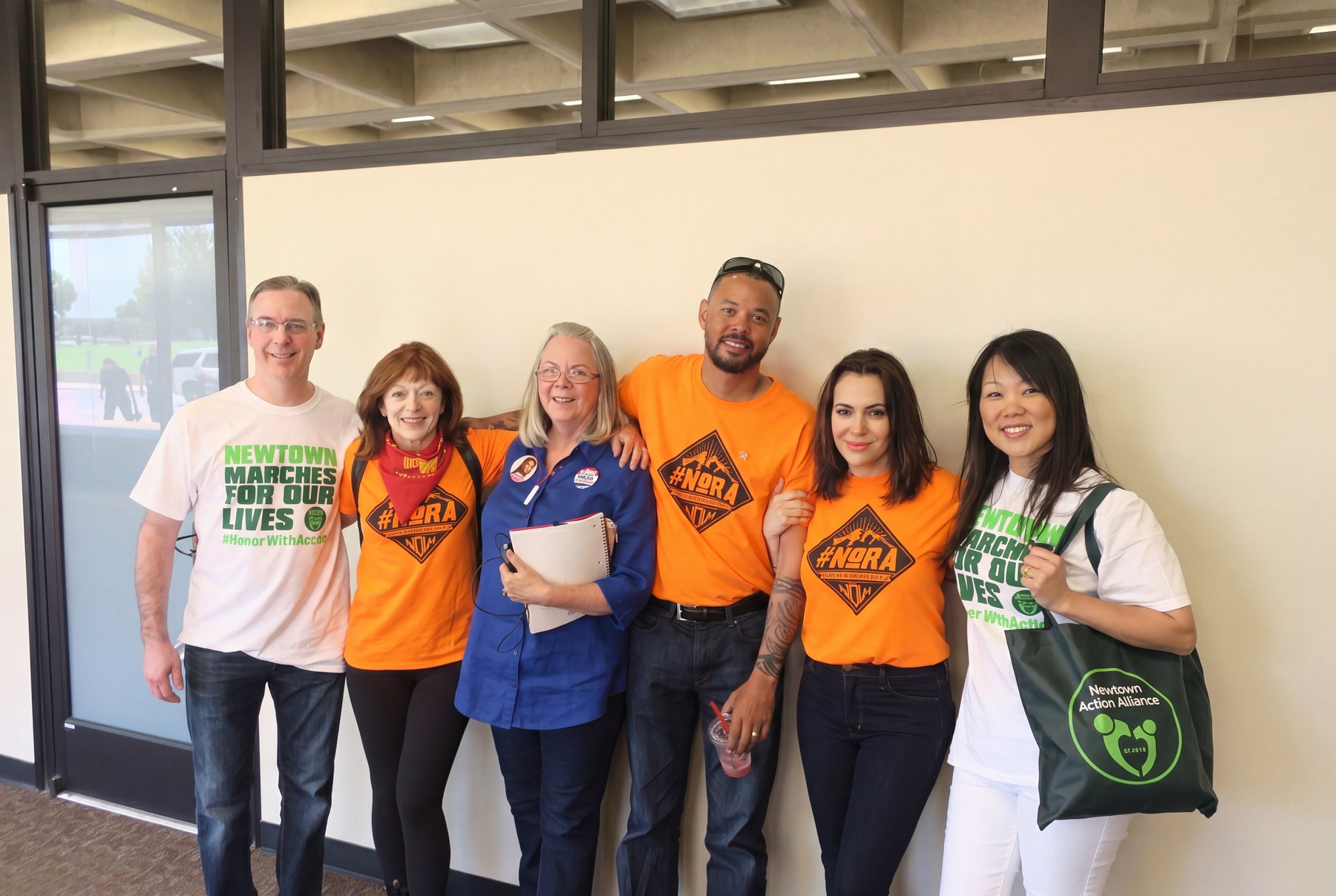 Khary Penebaker with Alyssa Milano and Newtown Action Alliance organizers