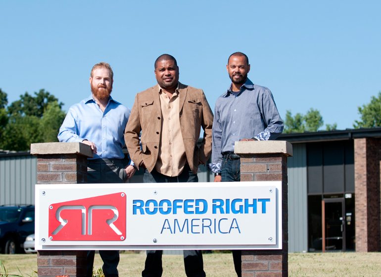 Khary Penebaker with Roofed Right America leadership team